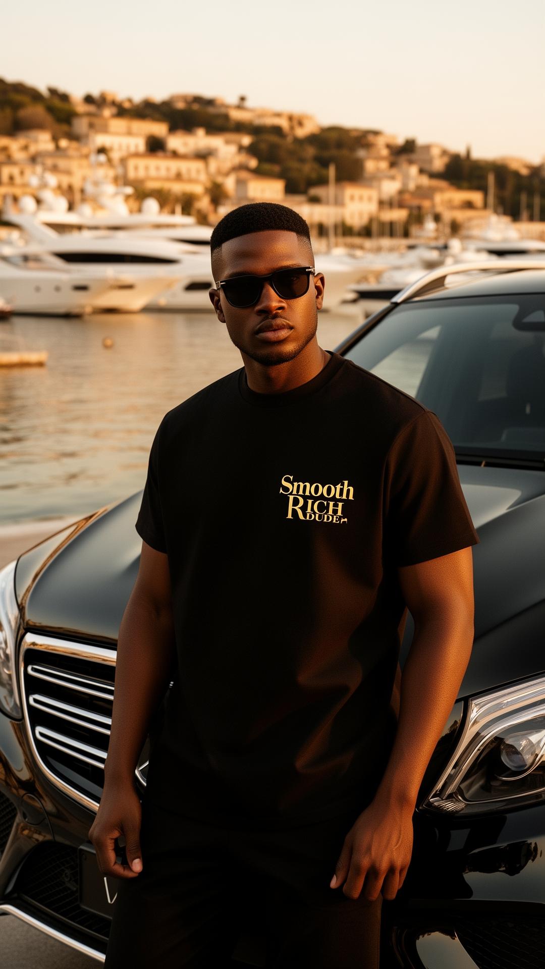 Editorial portrait — Smooth Rich Dude in signature black hoodie